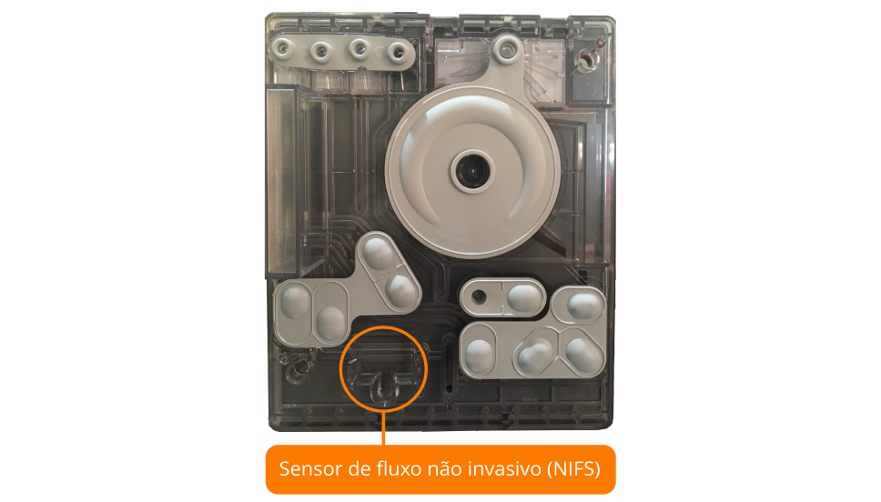 Imagem ampliada do sensor de fluxo não invasivo.