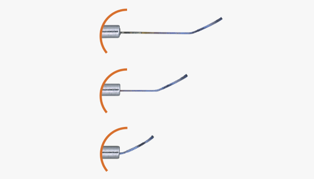 Primer plano de la punta retráctil de FINESSE Flex Loop ajustada con diferentes longitudes de bucle.