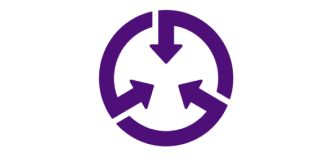 Logotipo morado de un círculo con 3 flechas apuntando al interior.