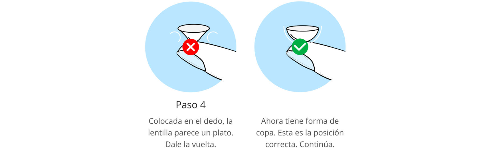 Imagen gráfica de los pasos de preparación para la colocación de lentes de contacto