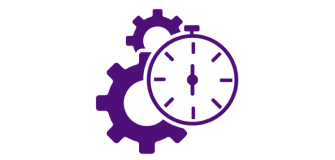 A purple icon showing a stopwatch with 2 gears behind it