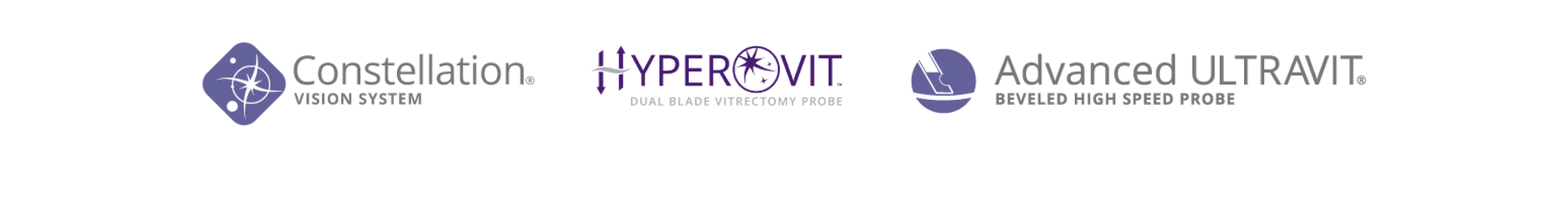 Λογότυπα των Constellation Vision System, Hypervit Dual Blade. Vitrectomy Probe, Advanced Ultravit Beveled High Speed Probe.