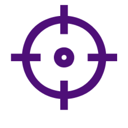 Icono morado oscuro de un objetivo.