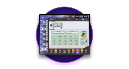 Close up of the PUREPOINT Laser parameters on the CONSTELLATION Vision System screen in front of a purple circle.