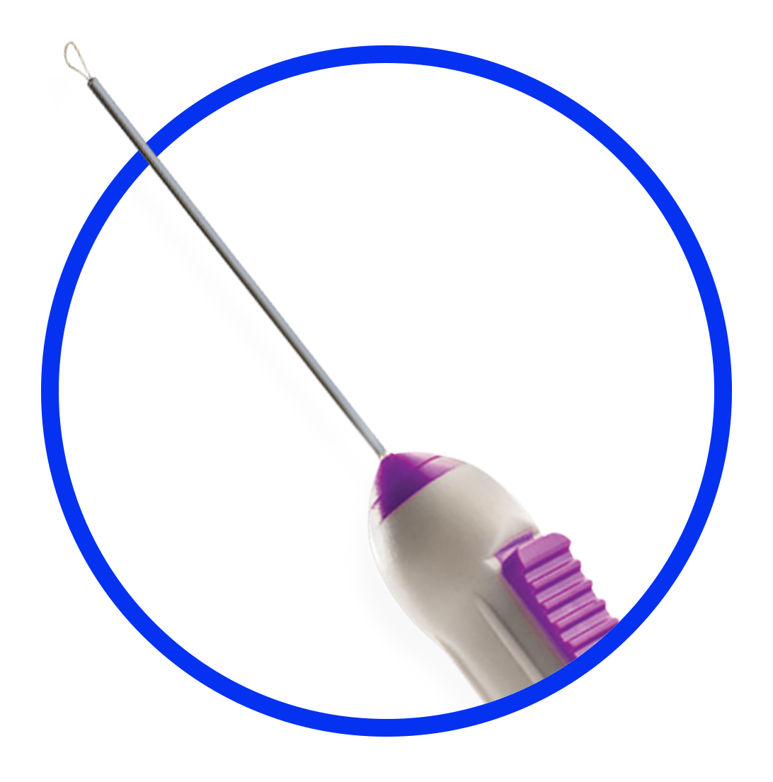 An image of the FINESSE Flex Loop. The device appears on a white background and has a blue circle around it.