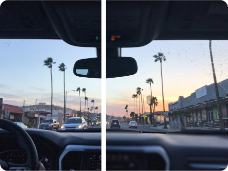 View from a car onto a road