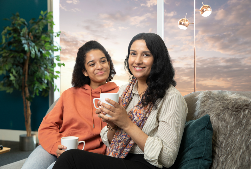 mother and daughter on couch